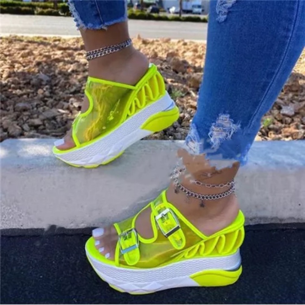 Buckle strap platform wedge sandals